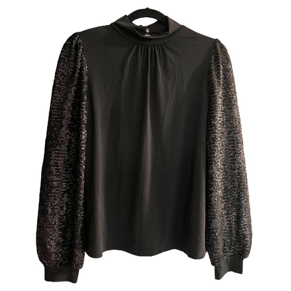 Cable & Gauge Sequins Long sleeves Black Top Size S